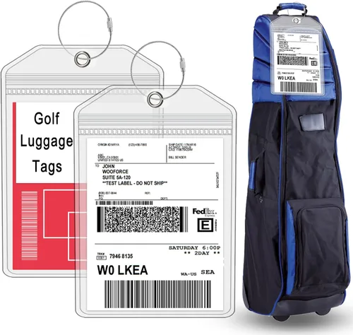 Etiqueta de equipaje de golf extra grande de 9 x 6 pulgadas, soporte para etiquetas de envío para bolsa de golf, bolsa de plástico impermeable con