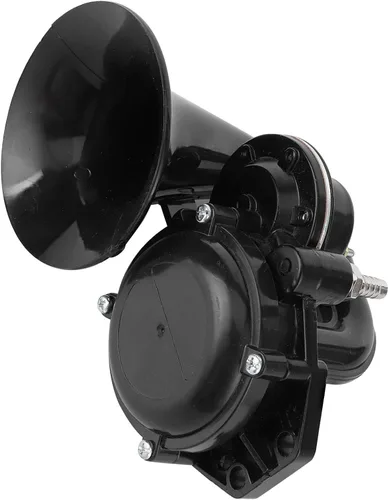 Bocina de aire, bocina de caracol de 12 V/24 V, bocina de caracol universal, cuerno de caracol negro, 12/24 V, 120 dB, trompeta de aire para