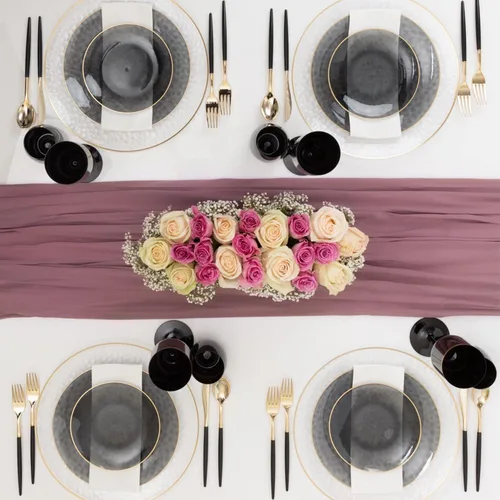 Miniatura 5 de EcoQuality Platos redondos de plástico martillado negro translúcido de 10 pulgadas con borde dorado – Platos de fiesta similares a China, cargador