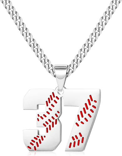 Miniatura 9 de Btysun Collares de béisbol de béisbol número 0-99 dijes de acero inoxidable para hombres, regalos de béisbol, papá, marido, regalo de Navidad