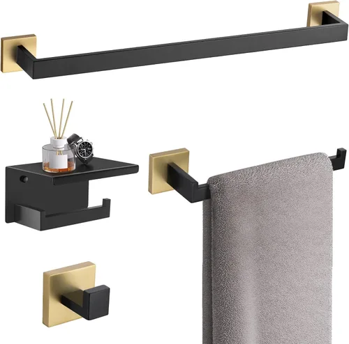 Miniatura 20 de TURS Juego de 4 piezas de accesorios de baño de 24 pulgadas, juego de toalleros de baño de acero inoxidable para montaje en pared, juego de Cromo