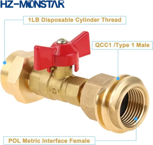 Miniatura 2 de Adaptador de tanque de propano de 20 lb a 1 lb con válvula para cilindro desechable desechable de 1 lb / 16.4 oz, convertir CGA600 a rosca macho