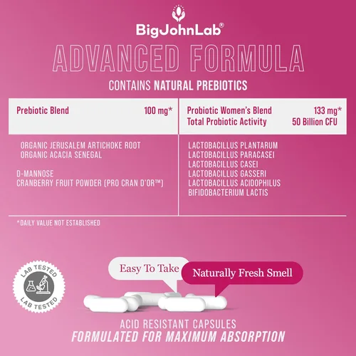 Miniatura 2 de BIGJOHNLAB® - Suplemento probiótico para mujeres – 50 mil millones de UFC, 6 cepas activas + prebióticos – Apoya la digestión, la inmunidad