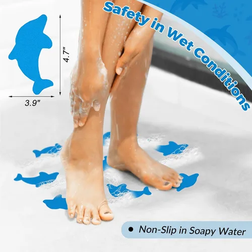 Miniatura 3 de S&X Calcomanías antideslizantes para bañera, peldaños adhesivos de delfín con agarre – Superficie texturizada de grano fino – Paquete de 12
