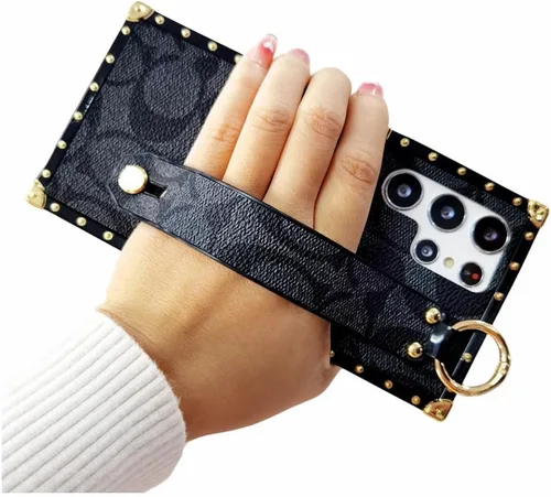 Miniatura 11 de Funda de cuero de lujo para Samsung Galaxy S22 Ultra con correa para pulsera, anticaídas, funda protectora de diseñador compatible con Samsung S22
