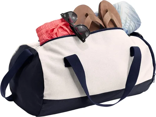 Miniatura 3 de Bolsa de lona de barril de algodón personalizado, Azul marino verdaderoblanco suave