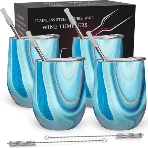 Miniatura 44 de CHILLOUT LIFE Vasos Térmicos de Vino de Acero Inoxidable de 12 oz Paquete de 2 - Vasos de Vino con Aislamiento al Vacío de Doble Pared con Tapas