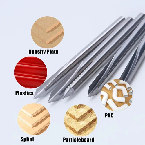 Miniatura 3 de HUHAO 5 piezas de brocas de grabado CNC, brocas en V de 60 grados con vástago recto de 2 hélices de 1/8" y punta de 0.1mm de carburo