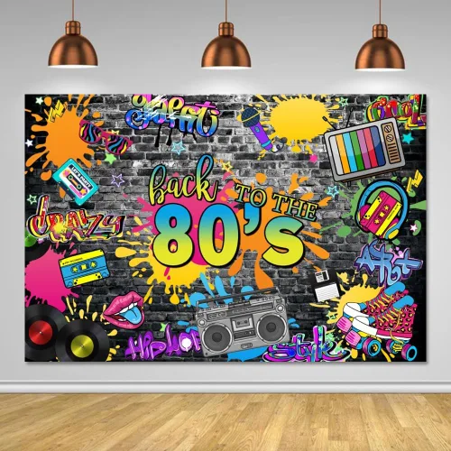 Miniatura 5 de Telón de fondo de los años 80 para fiestas, hip hop, rock, discoteca, fiesta de cumpleaños, fondos de fotos retro, graffiti, fondo de pared