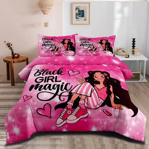 Miniatura 11 de Juegos de Edredón de Niña Negra Afroamericana Individual, Juego de Ropa de Cama Black Girl Magic, Juego de Edredón de Princesa, Juego de Cama