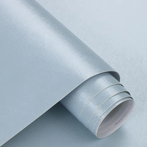Miniatura 12 de GloryTik Papel tapiz de seda azul claro para despegar y pegar, papel de contacto blanco en relieve, autoadhesivo, extraíble, papel tapiz texturizado