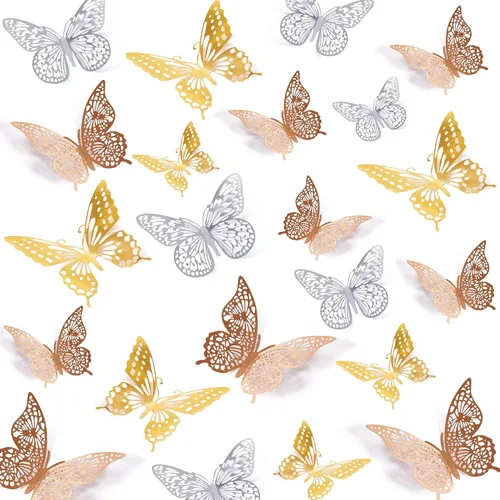 SAOROPEB Decoración de pared de mariposa 3D, 72 piezas, 3 estilos, 3 tamaños, adhesivo metálico extraíble para decoración de pared, calcomanías de