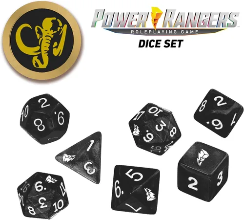 Miniatura 2 de Renegade Game Studios Power Rangers RPG - Juego de dados poliédricos negros de 8 piezas con moneda de poder personalizada