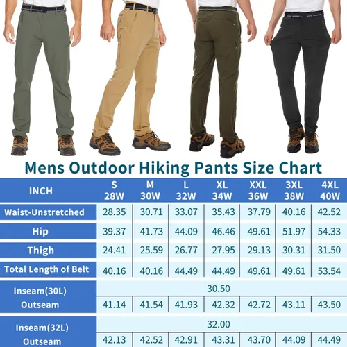 Miniatura 5 de NOUKOW Pantalones de senderismo para hombre, de secado rápido, ligeros, impermeables, elásticos, 6 bolsillos con cremallera y cinturón