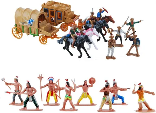 Miniatura 2 de NWFashion 55 unids/set West Cowboys American Indians Figura de plástico Playset Accesorios