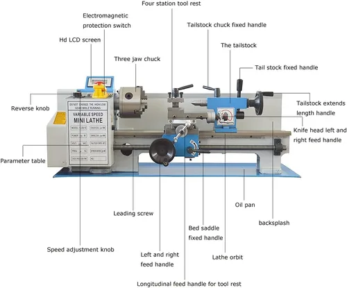 Miniatura 4 de Torno de metal de sobremesa de 7 "* 14", torno de metal de precisión de hilos métricos, mini torno 750W motor sin escobillas, velocidad variable