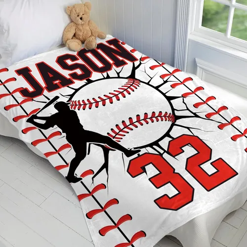 Miniatura 5 de Mantas de béisbol personalizadas con números de nombre, mantas de franela personalizadas para juegos de equipo de béisbol, regalos para niños
