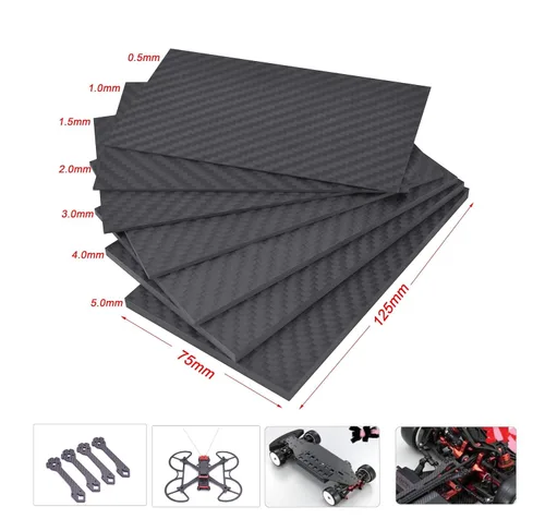 Miniatura 3 de Hoja de placa de fibra de carbono 3K 125MM X 75MM X 1MM Tablero de fibra de carbono puro para RC Drone Quadcopter RC Car DIY