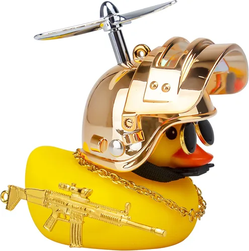 Miniatura 14 de wonuu Adornos de pato de goma para automóvil, pato amarillo fresco, decoraciones de tablero de automóvil, gafas chirriantes de pato con casco de Y