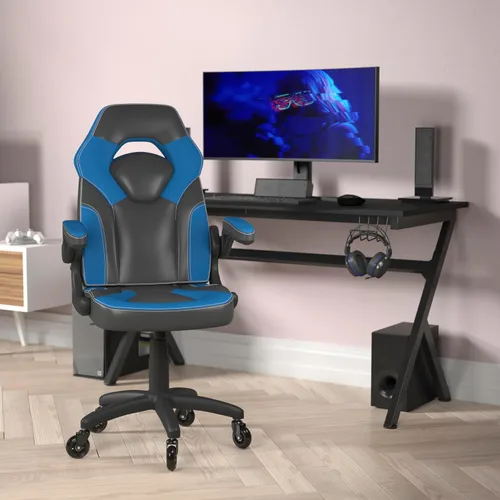 Miniatura 2 de Flash Furniture X10 - Silla de juegos de carreras, oficina, computadora, silla ajustable con brazos abatibles y ruedas de rodillo transparentes, Azul