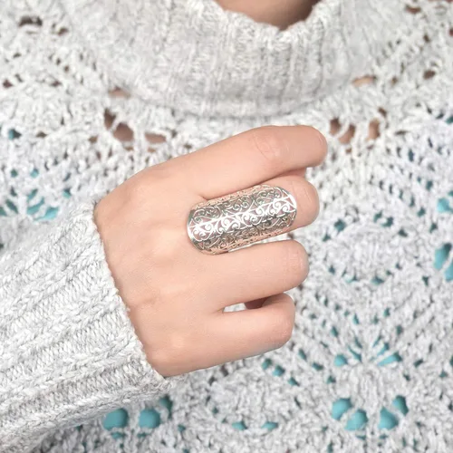 Miniatura 3 de Boho-Magic Anillo de plata de ley para mujer, banda ancha grande, dedo completo