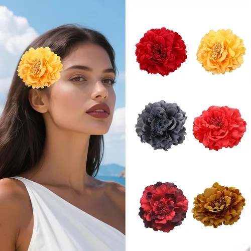Miniatura 6 de Pinza para el pelo de flor de peonía bohemia, azul, accesorios para el cabello, mujer