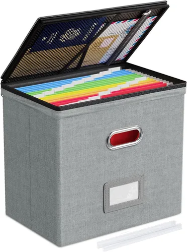 Miniatura 26 de Oterri Paquete de 2 cajas organizadoras de archivos con tapas, caja de archivos con bolsillos de malla, caja organizadora de documentos para Verde