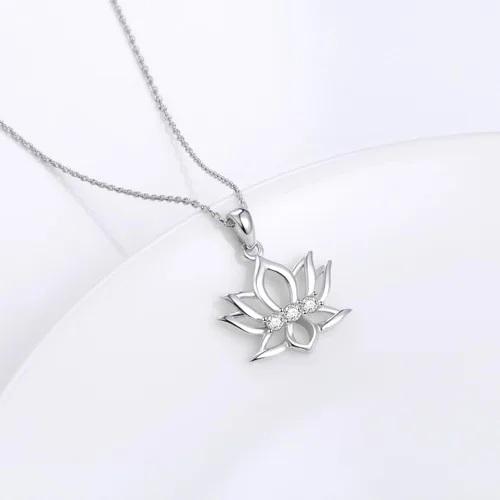 Miniatura 4 de Collar con colgante de flor de loto de plata de ley 925 con diseño inspirador de circonita cúbica para mujeres y niñas, regalo de yoga, 16 pulgadas