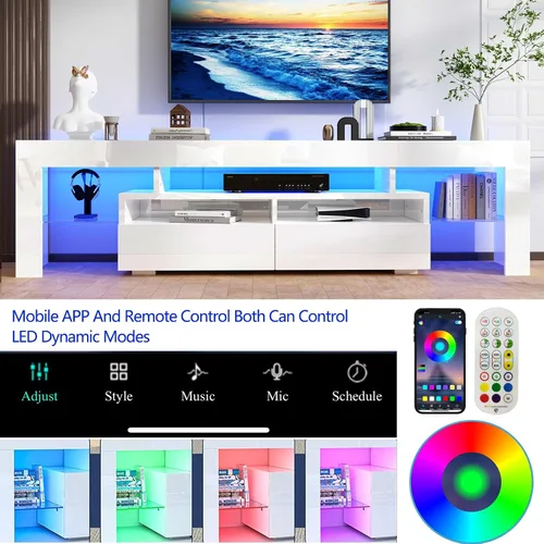 Miniatura 3 de Uspeedy Soporte de TV de 63 pulgadas para TV de 65/70 pulgadas, moderno soporte de TV LED para sala de estar, soporte de TV negro, centro de Blanco