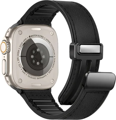 Miniatura 23 de Correas de cuero magnéticas compatibles con Apple Watch 42mm (Serie 10/11) 41mm 40mm 38mm para hombres y mujeres, cuero genuino con hebilla