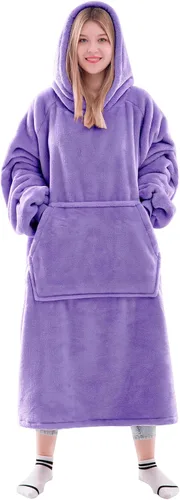 Miniatura 25 de Waitu - Sudadera tipo manta, para regalar a hombre o mujer, muy cálida y acogedora, gigantesca, con capucha, de gruesa franela, con mangas y un Negro