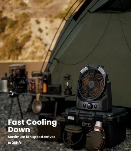 Miniatura 7 de Ventilador de campamento con linterna LED, ventilador de escritorio con pilas D de 8 pulgadas con temporizador, control de velocidad continuo