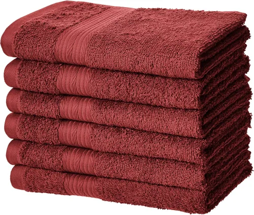 Miniatura 15 de Amazon Basics Juego de toallas de baño suaves, absorbentes, resistentes a la decoloración, 100% algodón, 6 piezas (12 x 12 pulgadas), toallas Carmesí