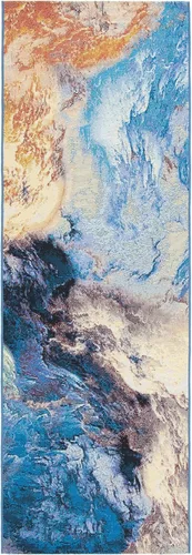 Miniatura 4 de SAFAVIEH Barbados Collection - Alfombra de pasillo de 2 pies 8 pulgadas x 8 pies, azul y oro óxido, diseño abstracto moderno, para interiores