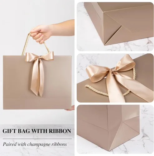 Miniatura 6 de PASEOTA Bolsas de regalo de 12.6" a granel, 10 bolsas de regalo con 20 papeles de seda y 10 tarjetas de felicitación, bolsa de lujo con asas