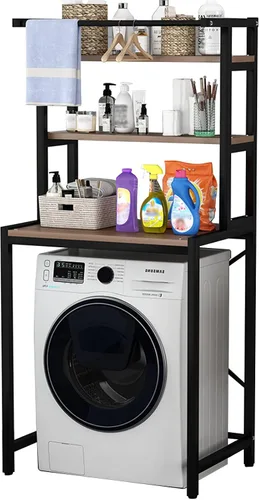 Estante de almacenamiento sobre la lavadora y secadora, organizador de ahorro de espacio en el baño con barra para colgar ropa, toallero para