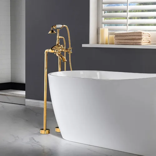 Miniatura 2 de WOODBRIDGE F0019PG - Grifo de bañera con doble manija para montaje en el suelo, dorado Oro