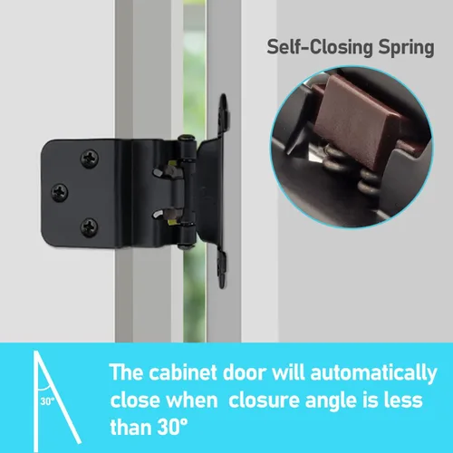 Miniatura 5 de Bisagras para puertas de gabinete de cocina de 3/8 pulgadas, paquete de 4 pares de bisagras de gabinete semiocultas negras, bisagras de puerta