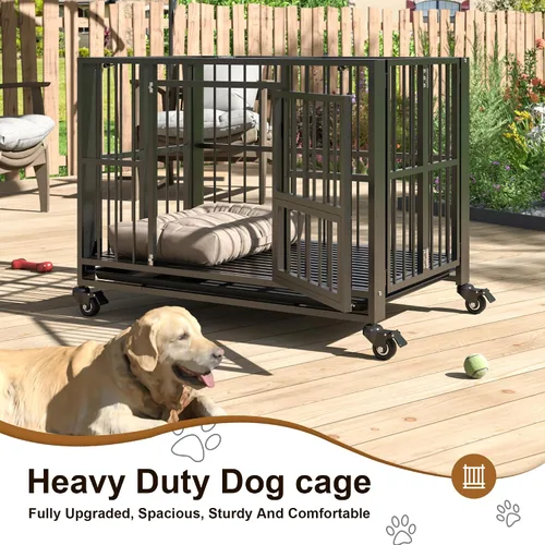 Miniatura 4 de Polar Aurora Jaula para perros resistente, perrera plegable e indestructible, jaula para perros extra grande a prueba de escapes con ruedas