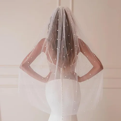 Miniatura 3 de HONGMEI Pearl Bride - Velos de novia de tul para novia, accesorios para el cabello, 1 nivel de longitud de los dedos, velos de novia con peine