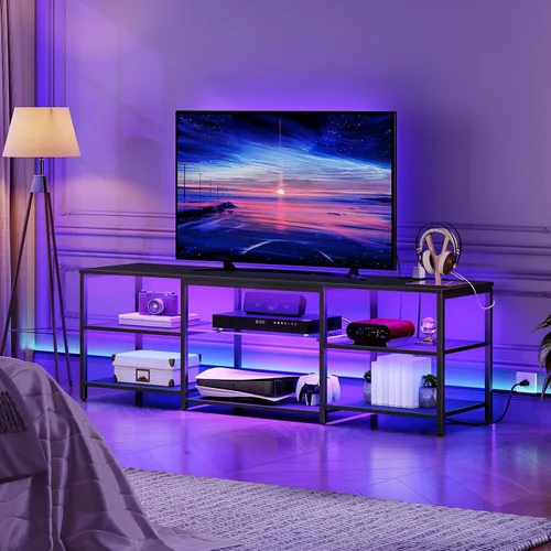 Miniatura 10 de HOOBRO Soporte de TV LED para televisores de 65 pulgadas con estación de carga, centro de entretenimiento para juegos con almacenamiento abierto