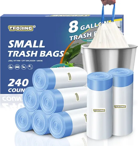 Miniatura 13 de Bolsas de basura de 6 galones con cordón de 1.1 mil, 120 bolsas de basura medianas, 22.5 litros de plástico fuerte sin perfume, bolsas gruesas