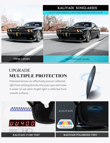 Miniatura 5 de KALIYADI Gafas de sol para hombre color negro mate para mujer lentes polarizados de conducción de gran tamaño protección UV paquete de 3
