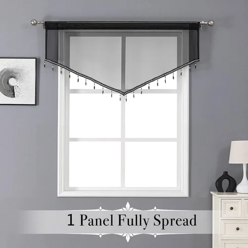 Miniatura 2 de WUBODTI Cortinas transparentes con cenefa con cuentas negras para ventanas, 1 unidad, cenefas de cortina semitransparentes para dormitorio y cocina