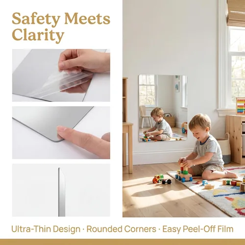 Miniatura 3 de iCAGY Lámina de espejo autoadhesiva de acrílico para pared, plástico sin vidrio, azulejos de espejo de seguridad para niños, rectángulo de pared, 6
