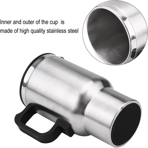 Miniatura 7 de Hervidor eléctrico para coche, 12 V, 15.2 fl oz, eléctrico en el coche, taza de calefacción de acero inoxidable, taza de café, té, taza de coche