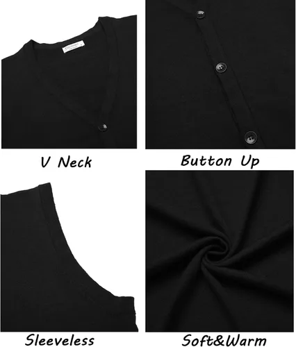 Miniatura 6 de COOFANDY Chaleco de suéter para hombre, cuello en V, casual, sin mangas, con botones, cárdigan