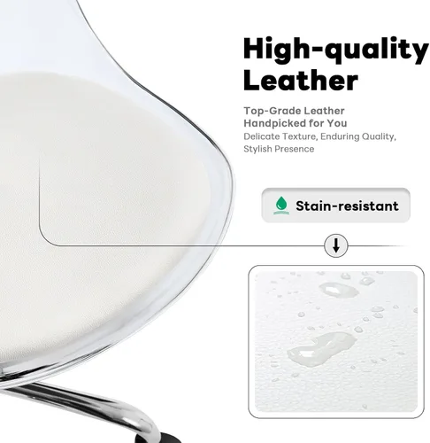 Miniatura 5 de Lessmore Silla de escritorio de acrílico transparente con cojín de piel sintética, silla ajustable de oficina en casa con ruedas, silla de tocador