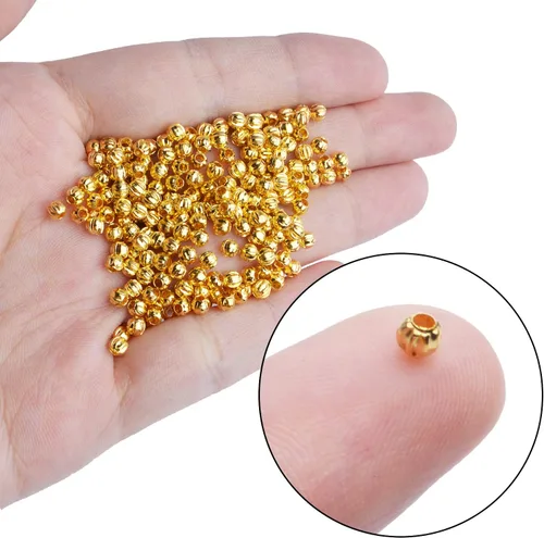 Miniatura 7 de Aylifu 1000 cuentas espaciadoras redondas de metal dorado de 0.118 pulgadas, cuentas sueltas para manualidades, pulseras, collares, joyería