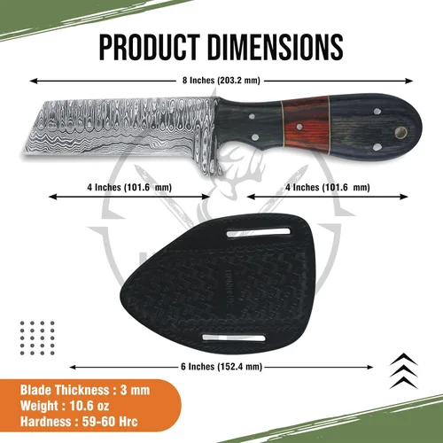 Miniatura 3 de Cuchillo cortador de toros de acero inoxidable de 8 pulgadas con funda para cinturón, cuchillo vaquero de espiga completa con mango de madera, hoja